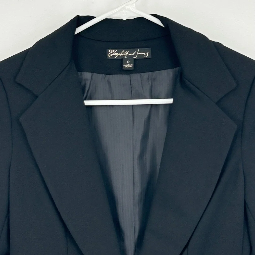 Elizabeth and James Blazer Women Size 0 Black Ruched 3/4 Sleeve‎ Tailored Chic
